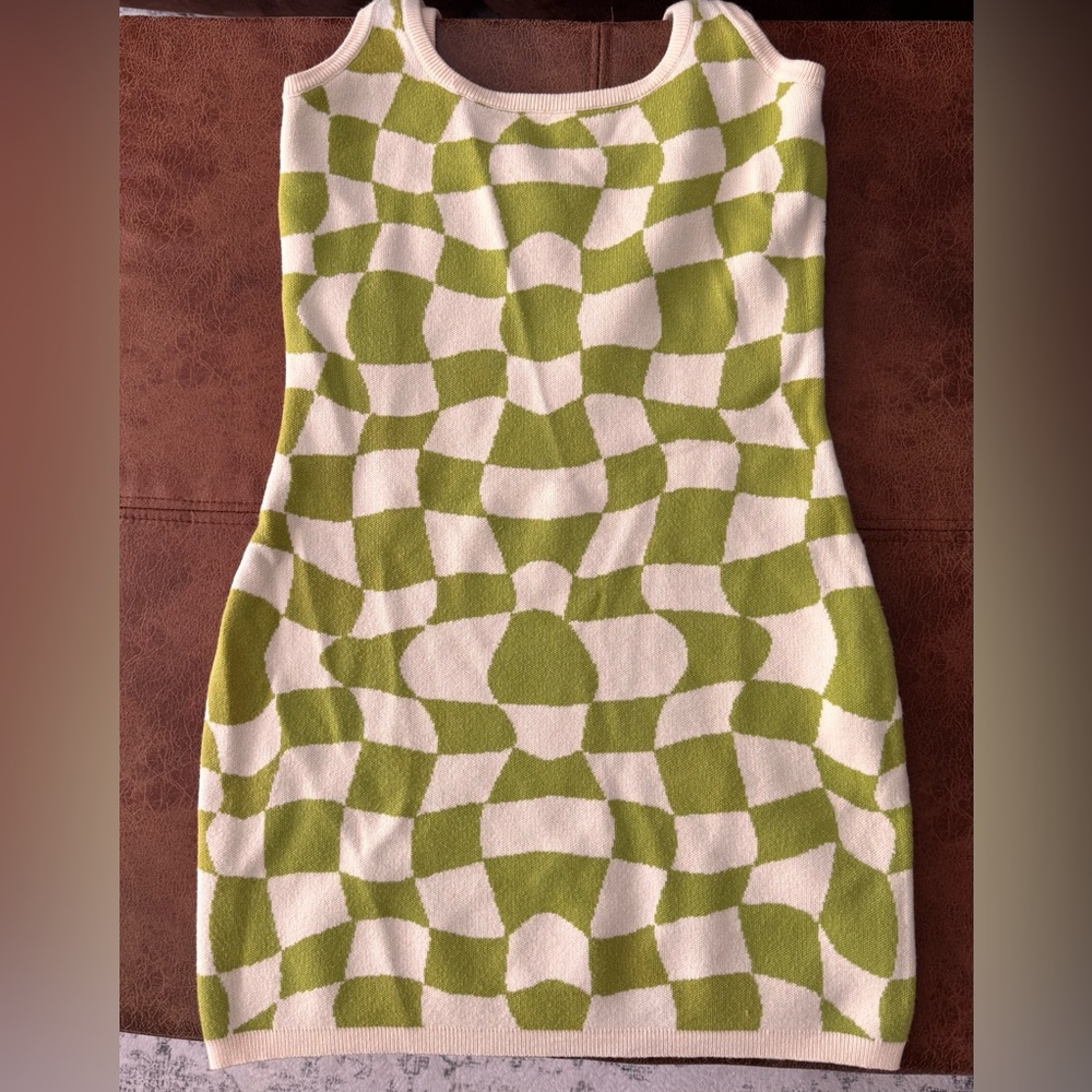 Green and White Checkered Mini Dress